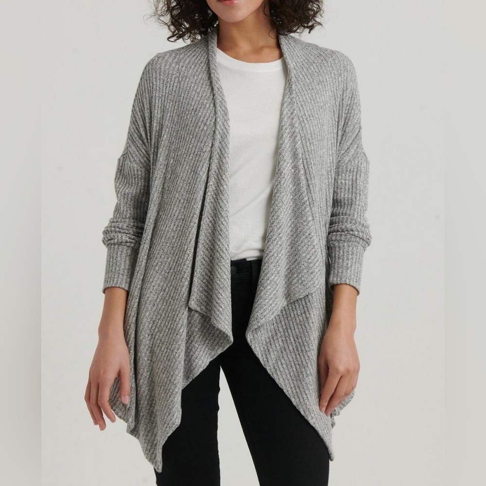 Lucky Brand Cloud Jersey Cardigan Heather Gray Open Front Ribbed Womens XS